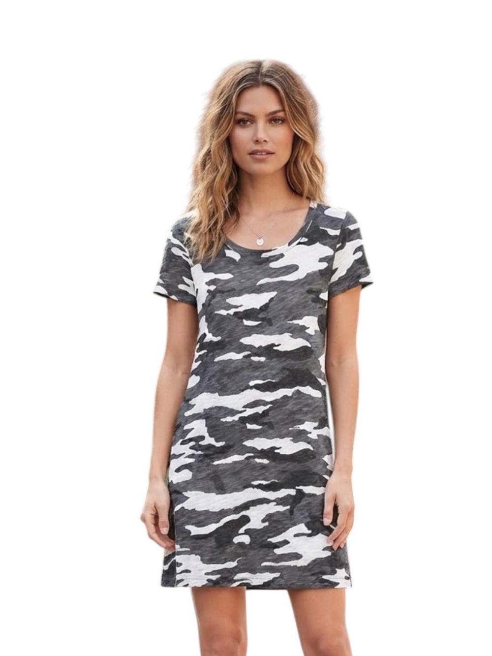 Dylan Anthropologie Black White Camo Cotton Shift Dress Size XS